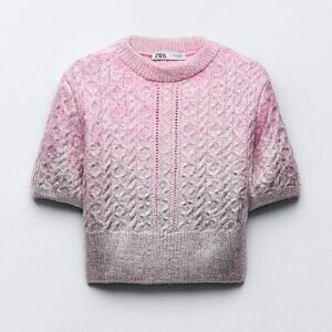 Zara Cable Knit Metallic Pink Cropped Sweater